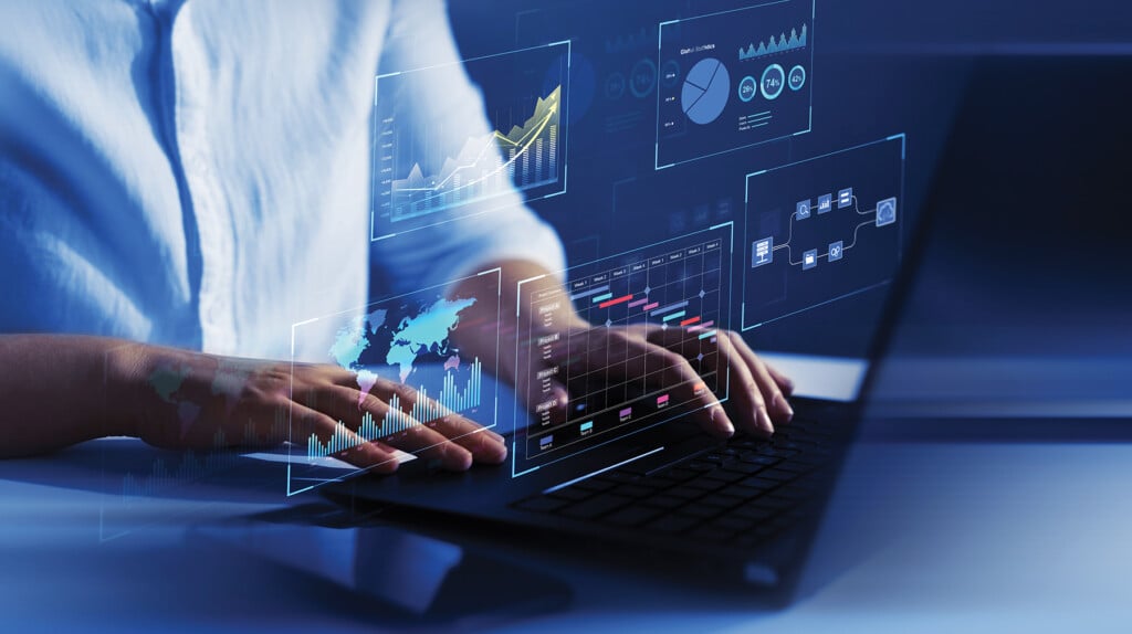 Business Finance Data Analytics Graph. Advisor Using Kpi Dashboard On Virtual Screen.financial Management Technology.